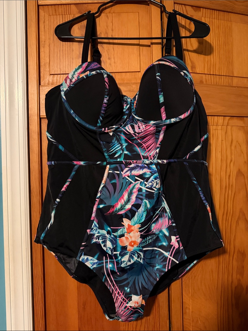 torrid Black One-Piece Swimsuit with Teal Pink Floral Print size 3 D/DD